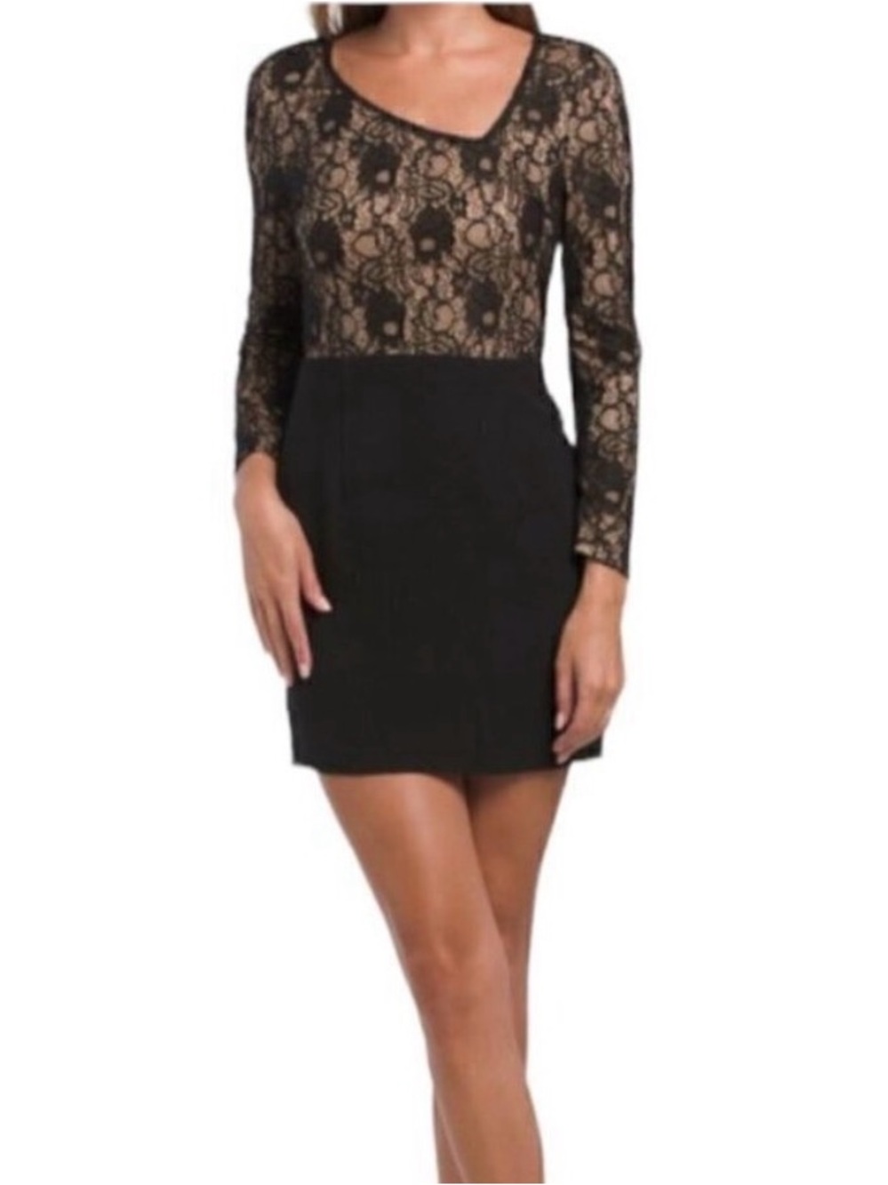 Brand New Dress the Population Black Lace Bodice Long-Sleeve Mini